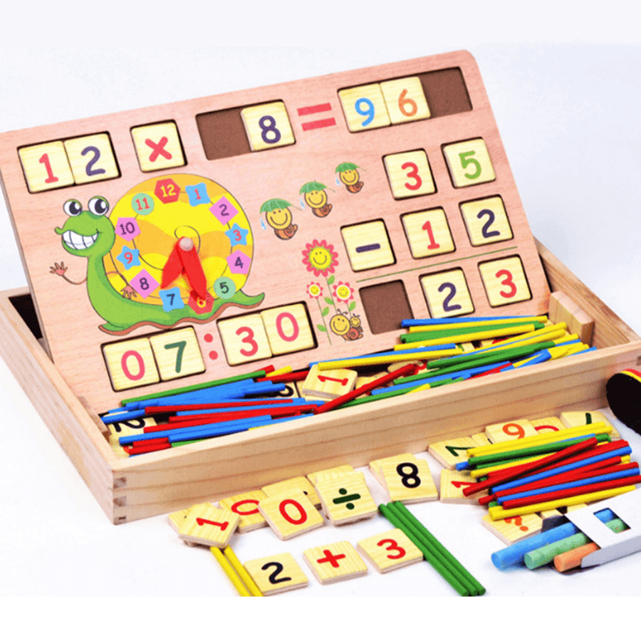 Wooden Clock Number Mathematics Toys Kids Early Learning Math Educational Toys Gift Blackboard Chalk Arithmetic Board - MRSLM