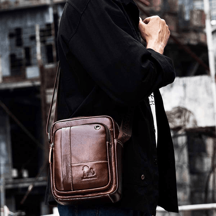 Men Leather Bag Messenger Cross Body Portable Travel Shoulder Briefcase Satchel Retro Outdoor Chest Backpack Bag Day Packs - MRSLM