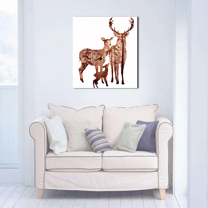 Miico Hand Painted Oil Paintings Simple Style Deer Family a Wall Art for Home Decoration Painting - MRSLM