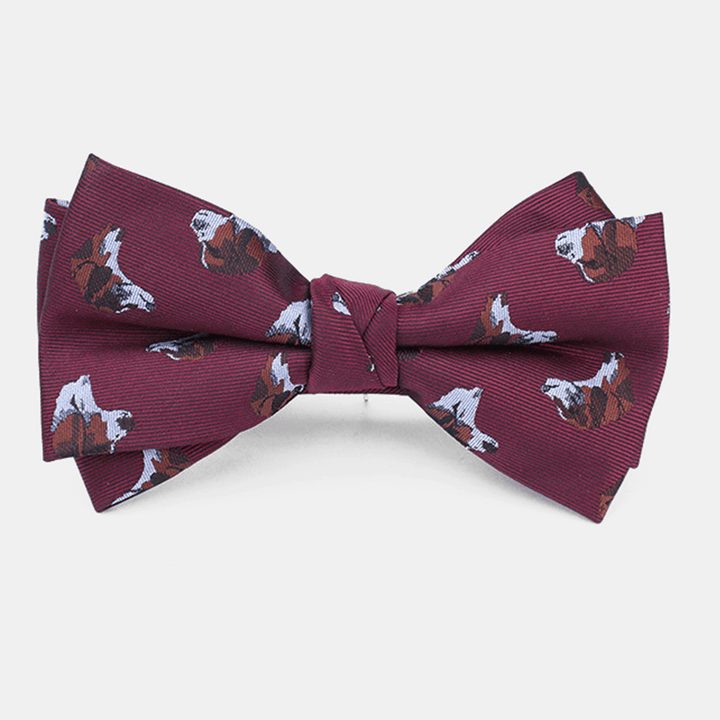 Men Dacron Cartoon Geometric Pattern Jacquard Double Layer Bowknot Formal Suit Bow Tie - MRSLM