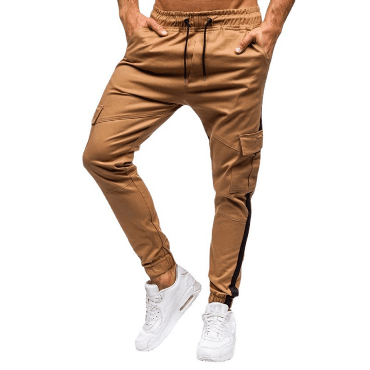 Men'S Solid Color Flip Pocket Casual Tethered Straight Sports Pants - MRSLM