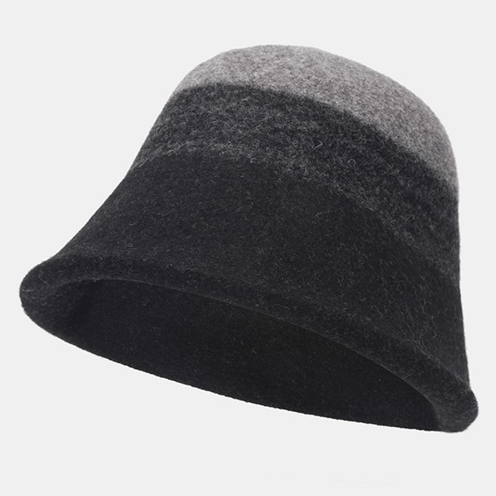 Women Woolen Double-Sided Wear Short Brim Bucket Hat Outdoor Windproof Warm Bell-Shape Fisherman Hat - MRSLM