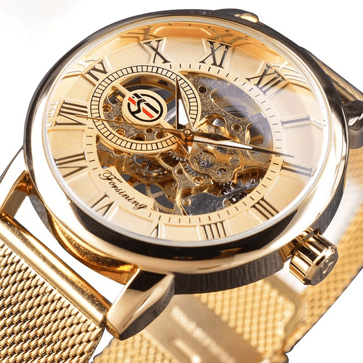 Forsining GMT1040 Fashion Men Automatic Watch Luminous Display Transparent Mesh Mechanical Watch - MRSLM