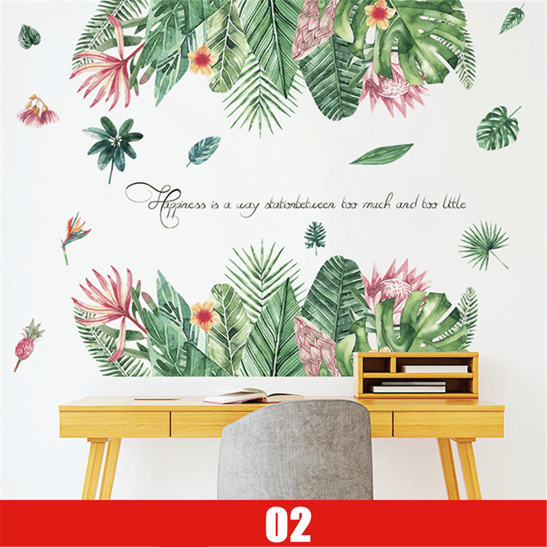 DIY Tropical Leaves Plant Flower Wall Sticker Art Home Decor Office Decal Mural - MRSLM