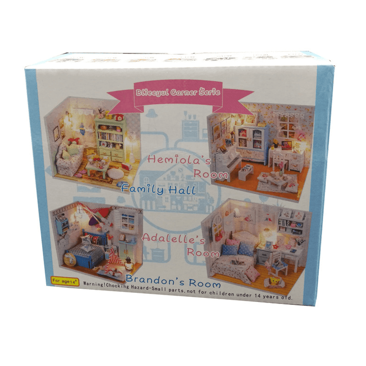 Wooden DIY Handmade Assemble Miniature Doll House Kit Toy with LED Light Dust Cover for Gift Collection Home Decoration - MRSLM