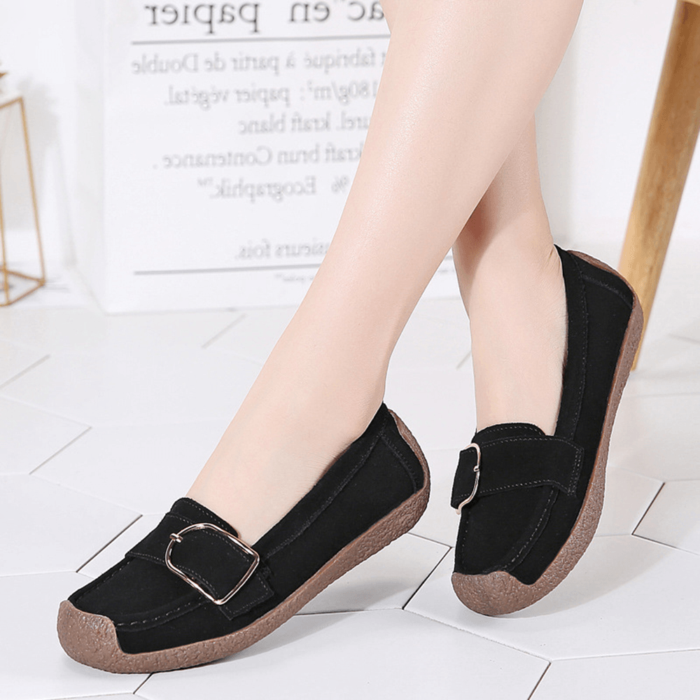 Women Soft Sole Buckle Breathable Casual Slip on Flats - MRSLM