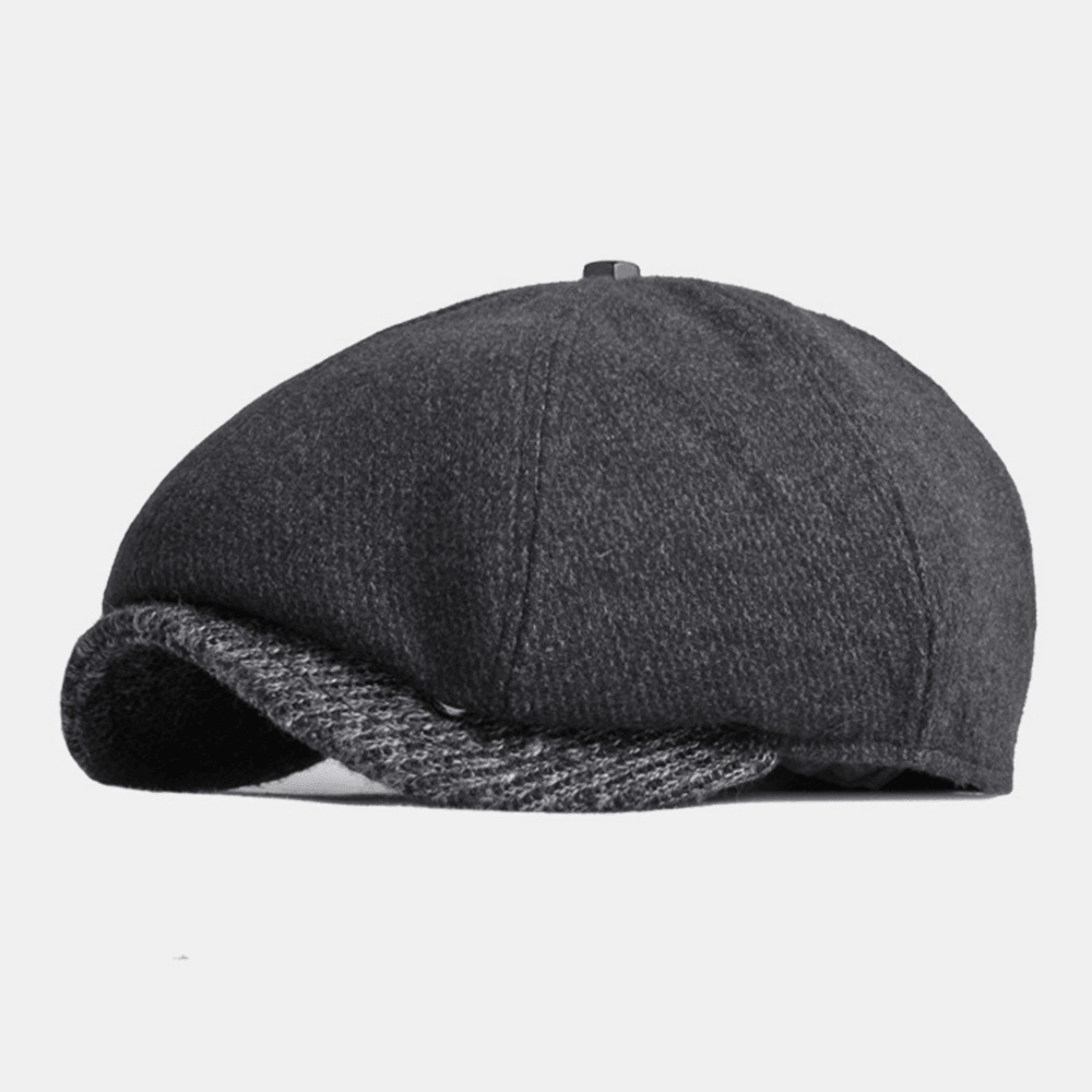 Men Woolen Thicken Warm Octagonal Hat British Fashion Ear Protection Earmuffs Windproof Newsboy Hat Flat Hat - MRSLM