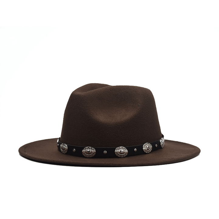 Metallic Fashion Hat with Big Belt and Big Brim Felt - MRSLM