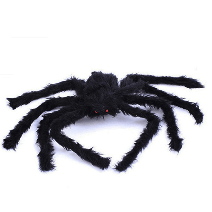 Halloween Black Plush Giant Spider Realistic Hairy Spider Haunted House Prop Halloween Party Scary Decoration - MRSLM