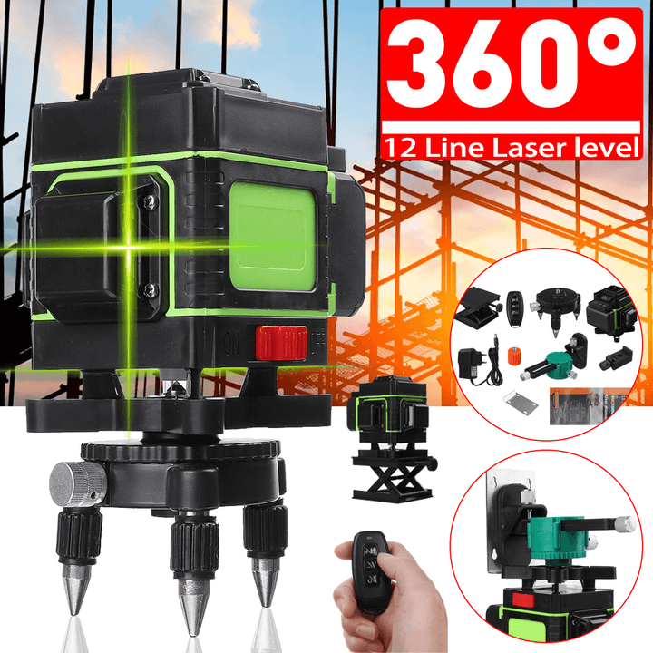 3D Laser Level 12 Lines Green Light 360° Self-Levelling Rotary Cross-Line Laser EU Plug - MRSLM