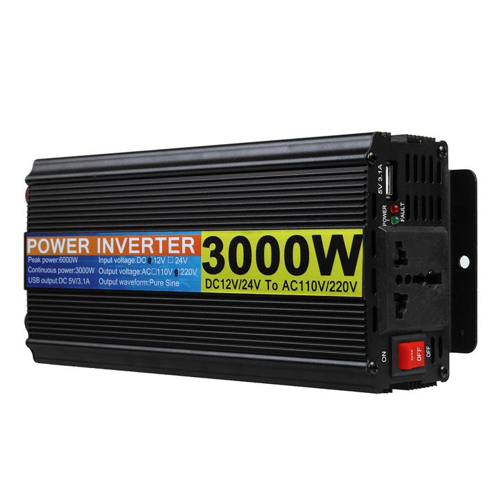 3000W 12V-220~240V Car Power Inverter LCD Display Converters Adapter Charger Modified Pure Sine Wave for Home - MRSLM