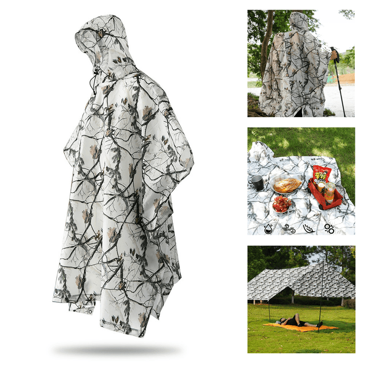 Ipree® 3-In-1 Hooded Rain Poncho Waterproof Awning Picnic Mat Raincoat Jacket Outdoor Camping - MRSLM