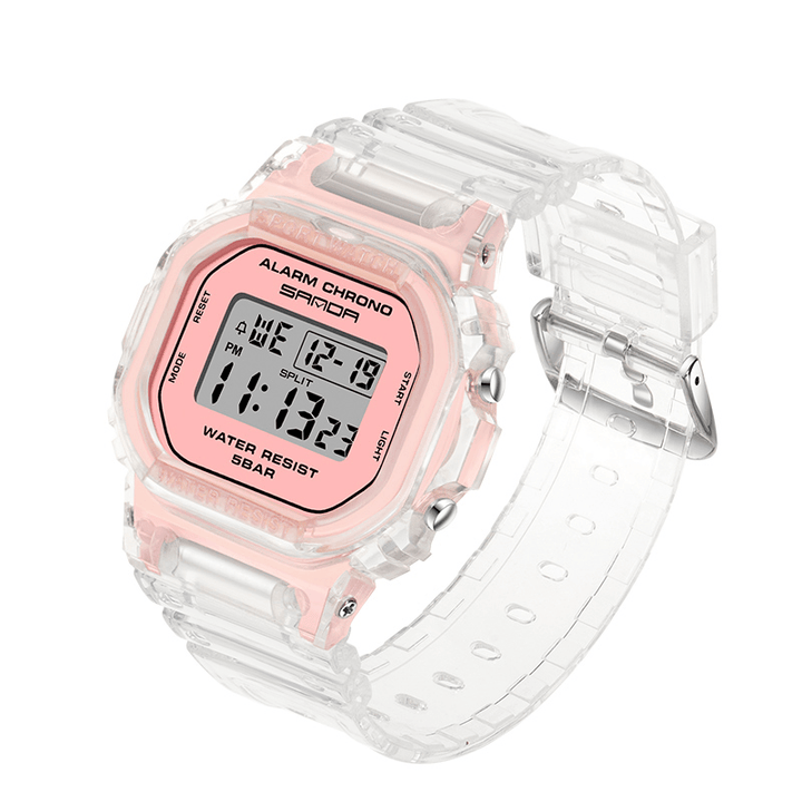 SANDA 2009 Transparent Strap Fresh Color Fashion Luminous Display Stopwatch Coupole Digital Watch - MRSLM