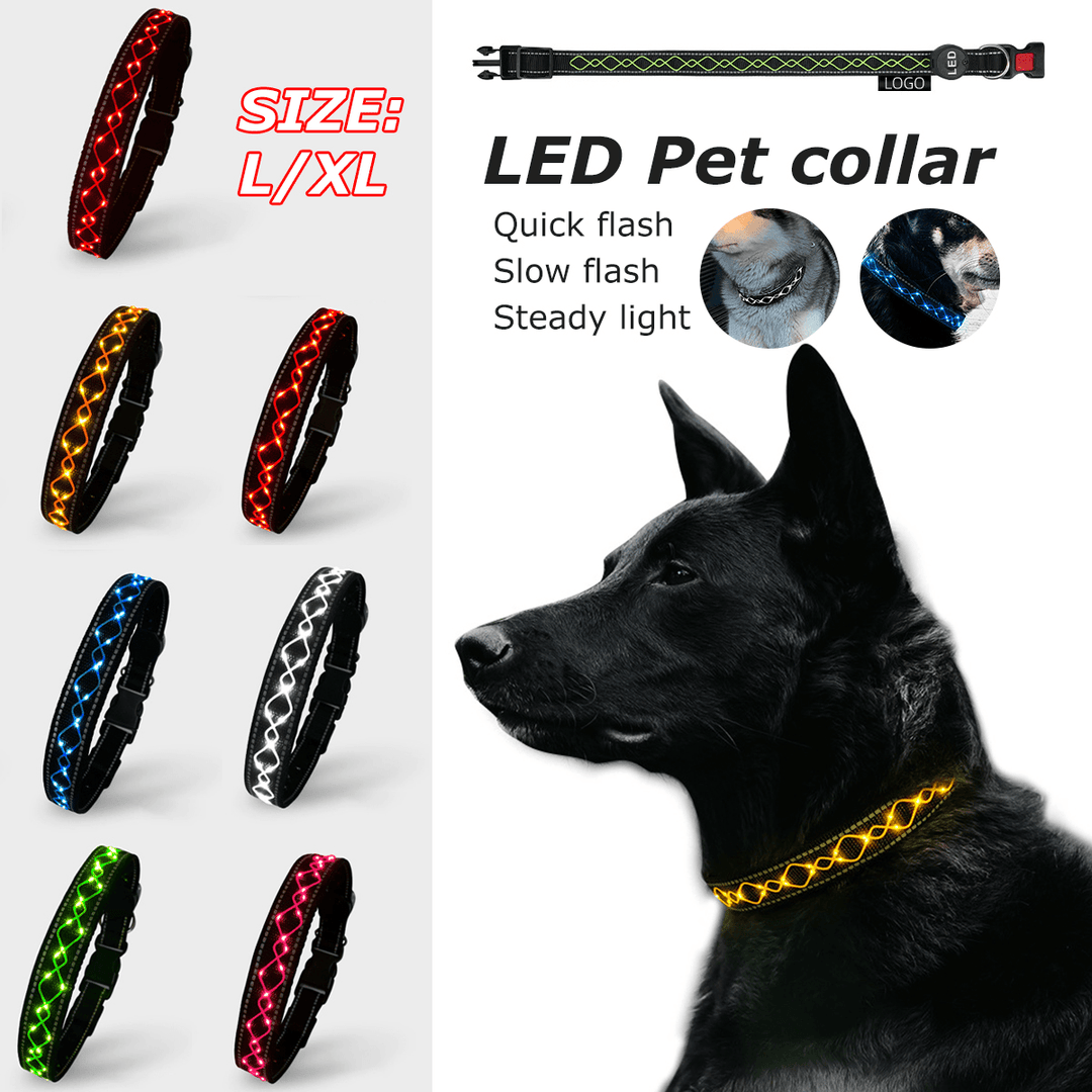 LED Dog Pet Collar Flashing Luminous Safety Night Light Flashing Adjustable - MRSLM