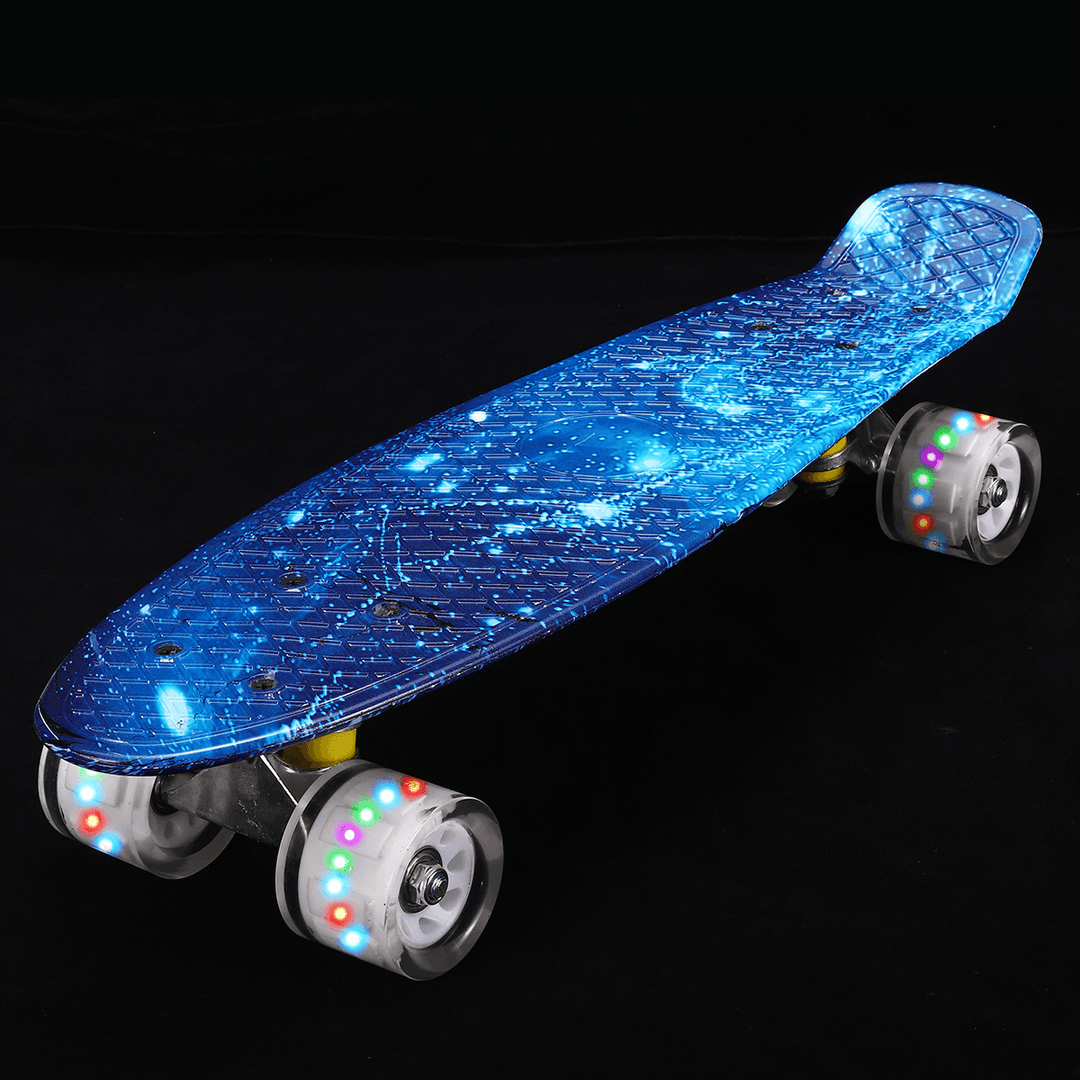 22" Junior Youth Skateboard Mini Standard Skate Board with High Rebound LED Flashing PU Wheels Long Board Gift for Beginners Gift for Children Adults - MRSLM