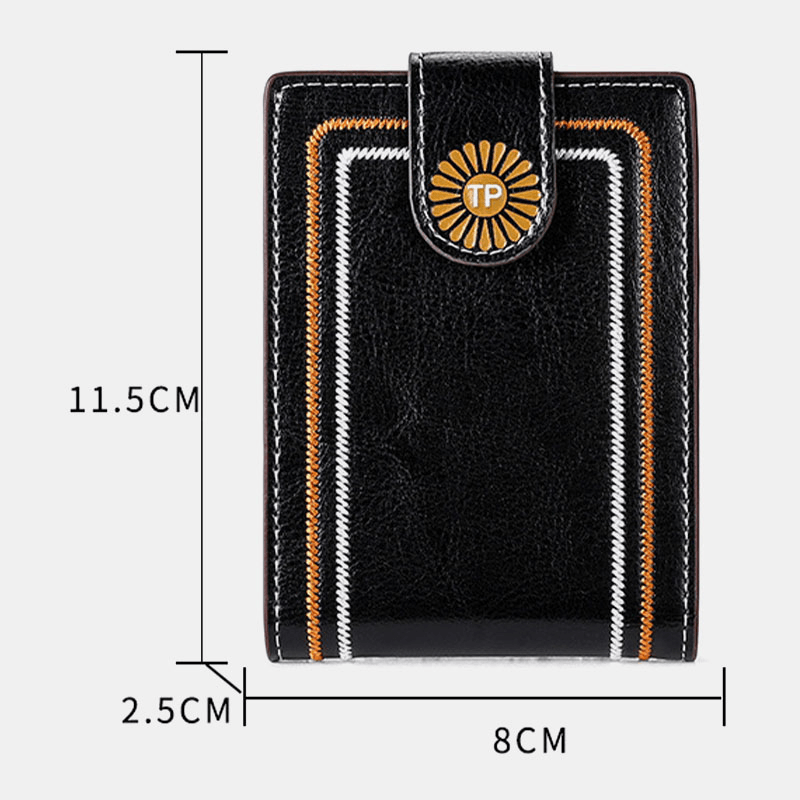 Men Genuine Leather Daisy Pattern Hasp Multifunction Certificate Bag Card Holder Coin Purse Money Clip Cowhide Wallet - MRSLM