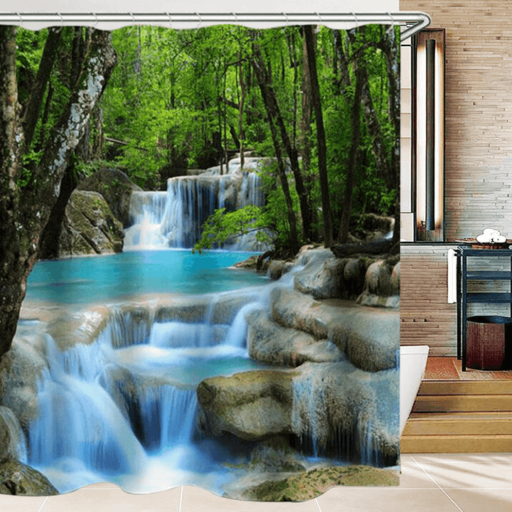 3D Waterfall Nature Scenery Bath Shower Curtain Water Resistant Bathroom Shield - MRSLM