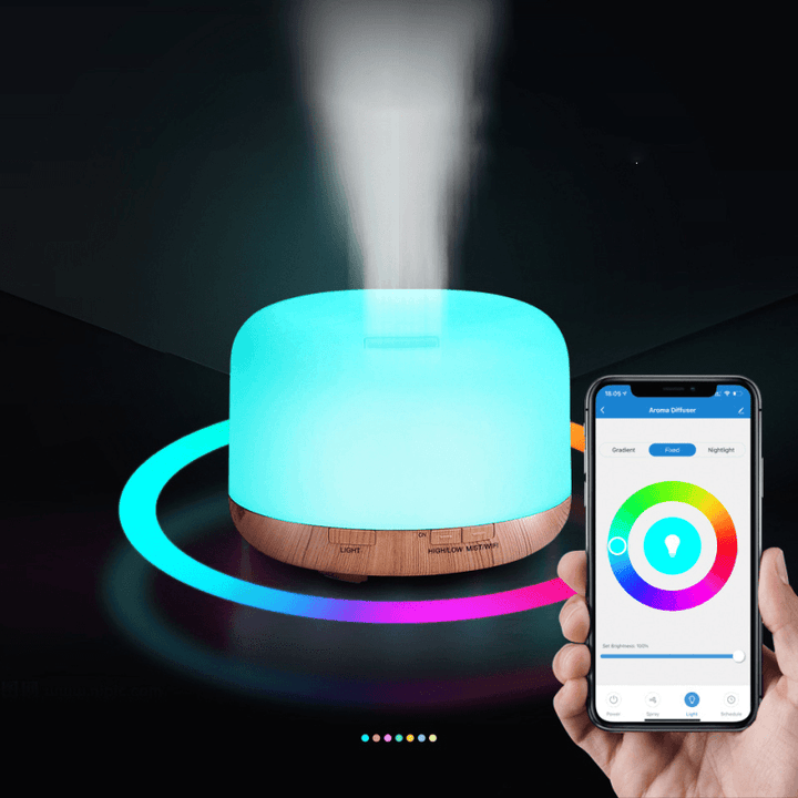 500ML Smart Wifi Humidifier Two Modes Colorful Ultrasonic Atomization Diffuser Voice Control Essential Oil Aroma Diffuser - MRSLM