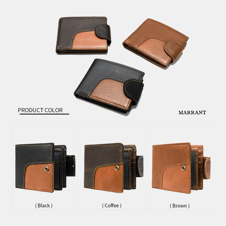 Men Genuine Leather Bifold RFID Anti-Theft Multi-Card Slot Retro Casual Card Holder Coin Wallet - MRSLM