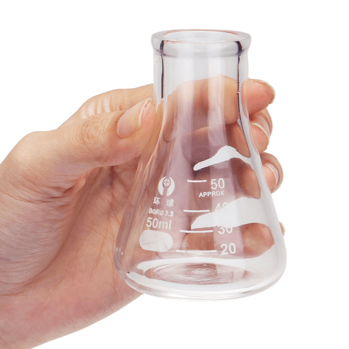 50Ml Lab Glass Erlenmeyer Conical Flask Bottle W/ Rim Borosilicate Laboratory Glassware - MRSLM