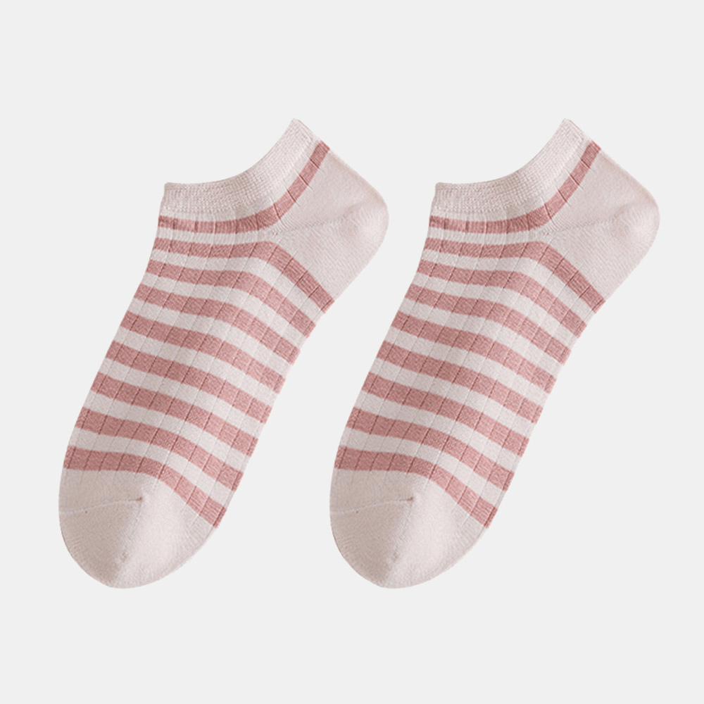 3 Pairs Women Letters Print Stripes Argyle Breathable Cotton Peach Socks - MRSLM