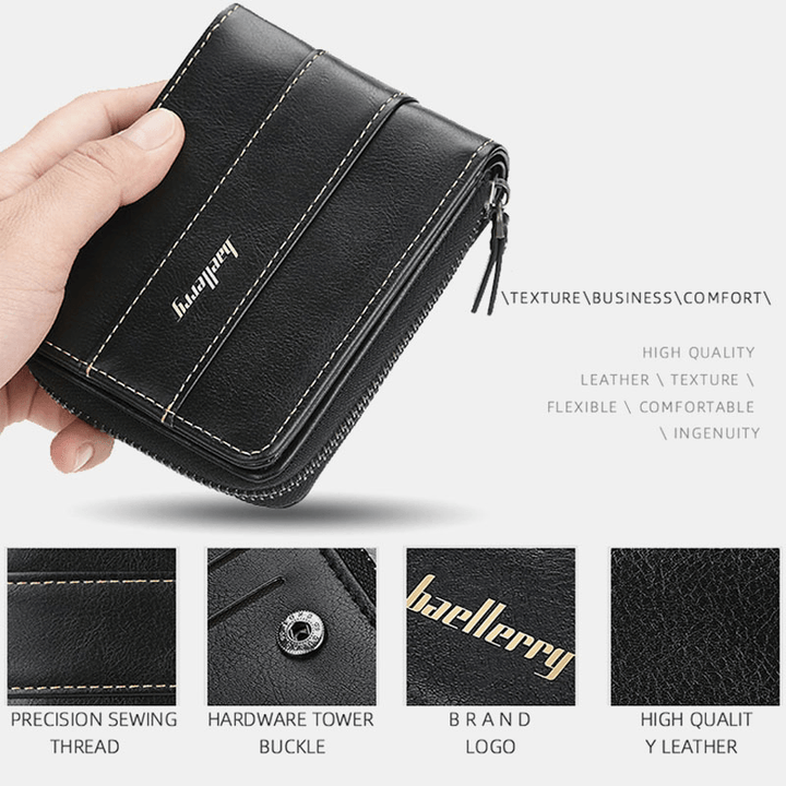 Baellerry Men Faux Leather Zipper Wallet Three-Fold Creative Driving License Card Holder - MRSLM