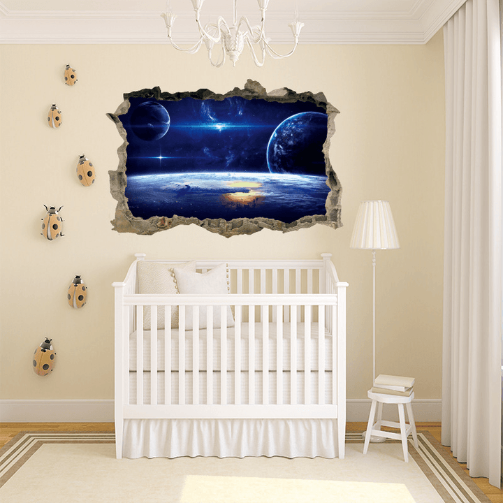 MIICO Creative 3D Universe Planet Broken Wall Removable Home Room Decorative Wall Decor Sticker - MRSLM