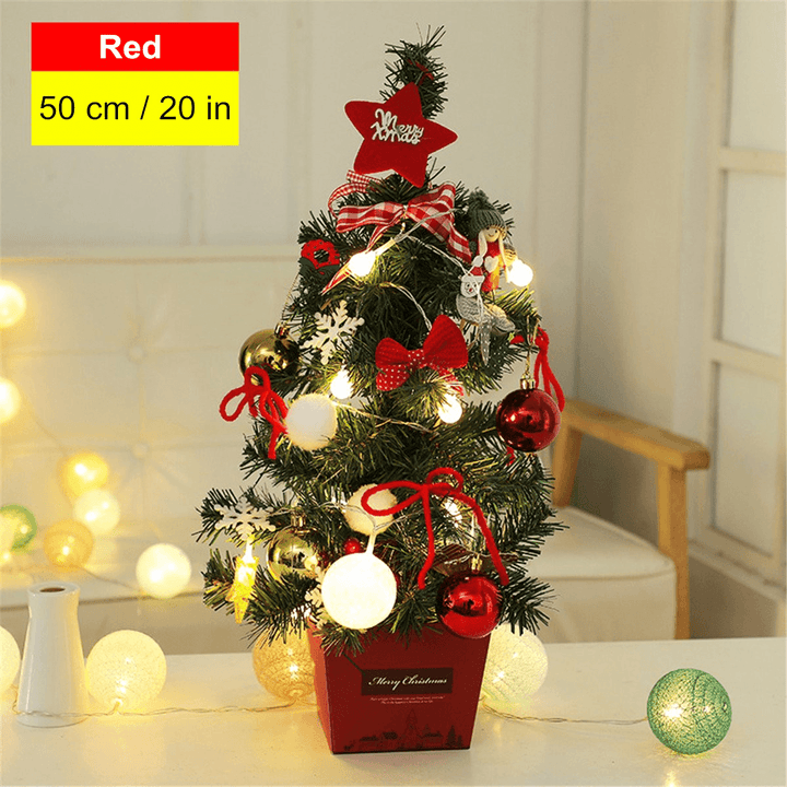 Mini Christmas Tree Desktop with Lights 50CM Golden and Red Christmas Tree Set - MRSLM