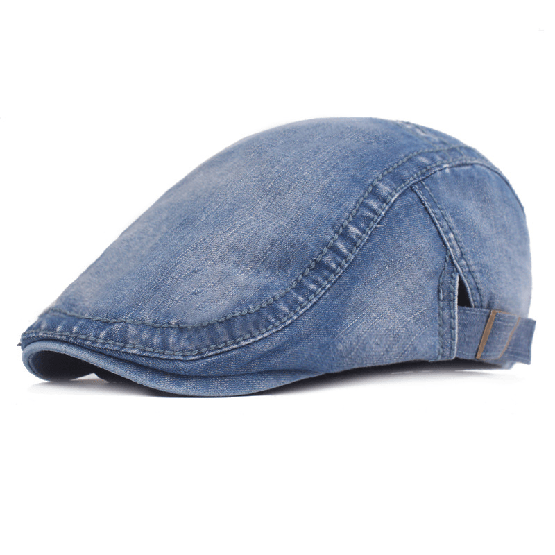 Men Washed Denim Beret Caps Forward Caps Outdoor Travel Hats Retro Hat - MRSLM