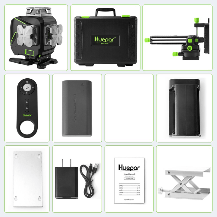 Huepar S03DG 12 Lines 3D Cross Line Laser Level LCD Display Bluetooth & Remote Control Functions Green Beam with Hard Carry Case - MRSLM