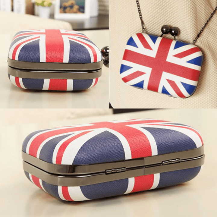 Women PU Leather Flag Pattern Printed Fashion Crossbody Bag Clutch Bag - MRSLM