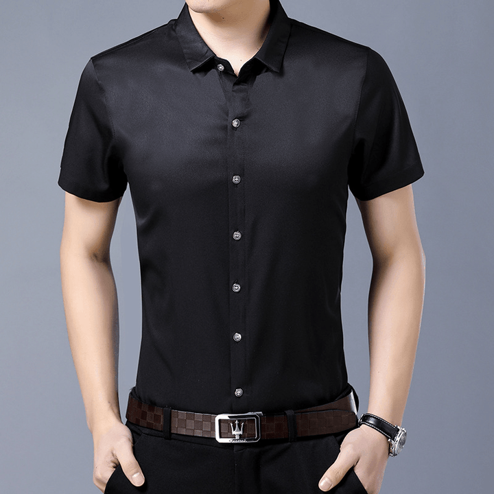 Men Shirt Business Casual Solid Color Slim Shirts - MRSLM