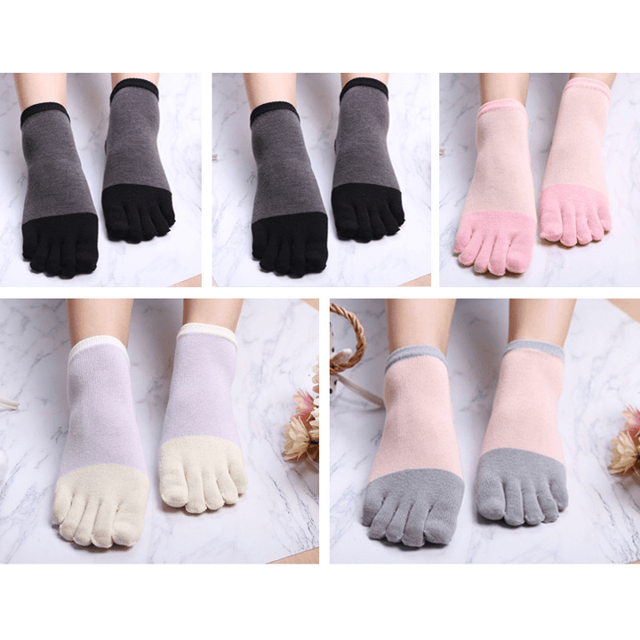 Women Girls Simple Five-Toe Socks 5-Pair Set Ankle Socks - MRSLM