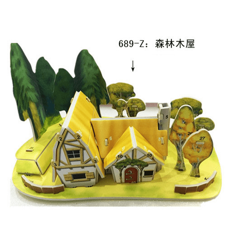 Children'S 3D Three Dimensional Puzzle Paper Educational Toys Diy Building Hut - MRSLM