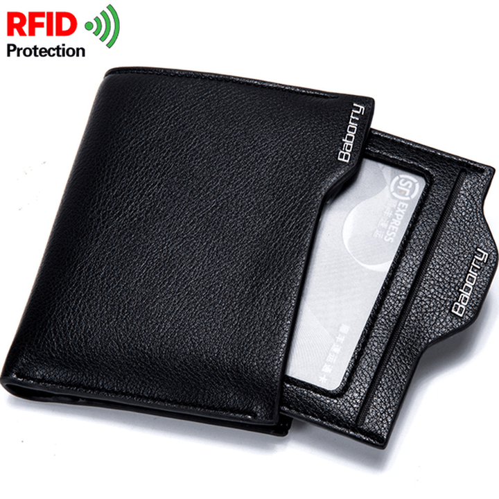 Men Anti-Theft RFID Blocking Secure Wallet 6 Card Slots Protective Short Wallet - MRSLM