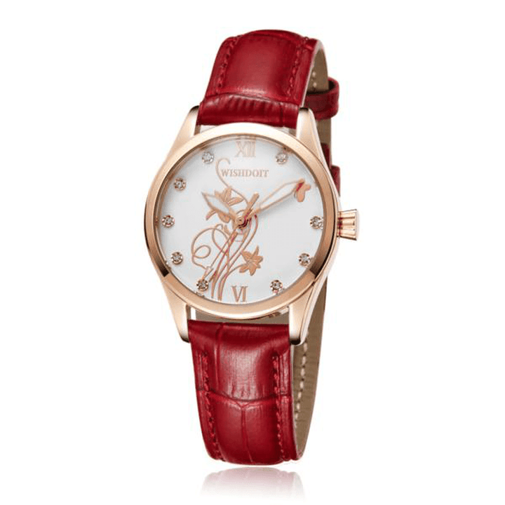 WISHDOIT WSD-005 Fashion Women Quartz Watch Roman Numerals Flower Iron Tower Wrist Watch - MRSLM