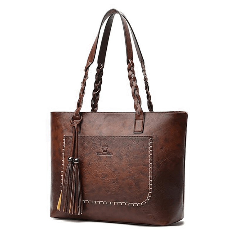 Women Retro Faux Leather Tote Bag Hangbag - MRSLM