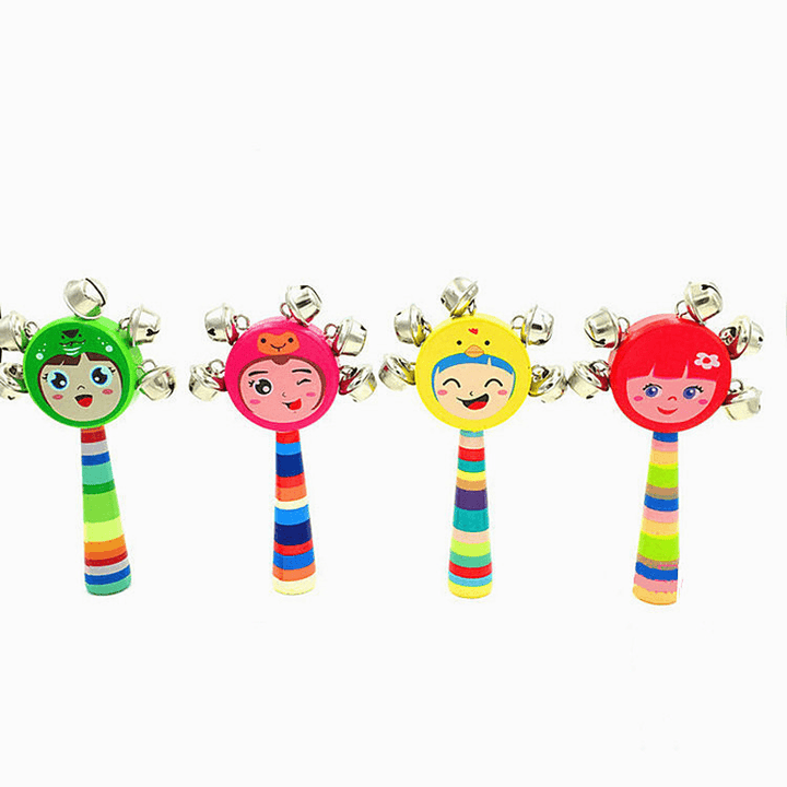 Wooden Cartoon Smiling Face Rattle Wooden Baby Rattle Bed Bell Early Education Bell - MRSLM