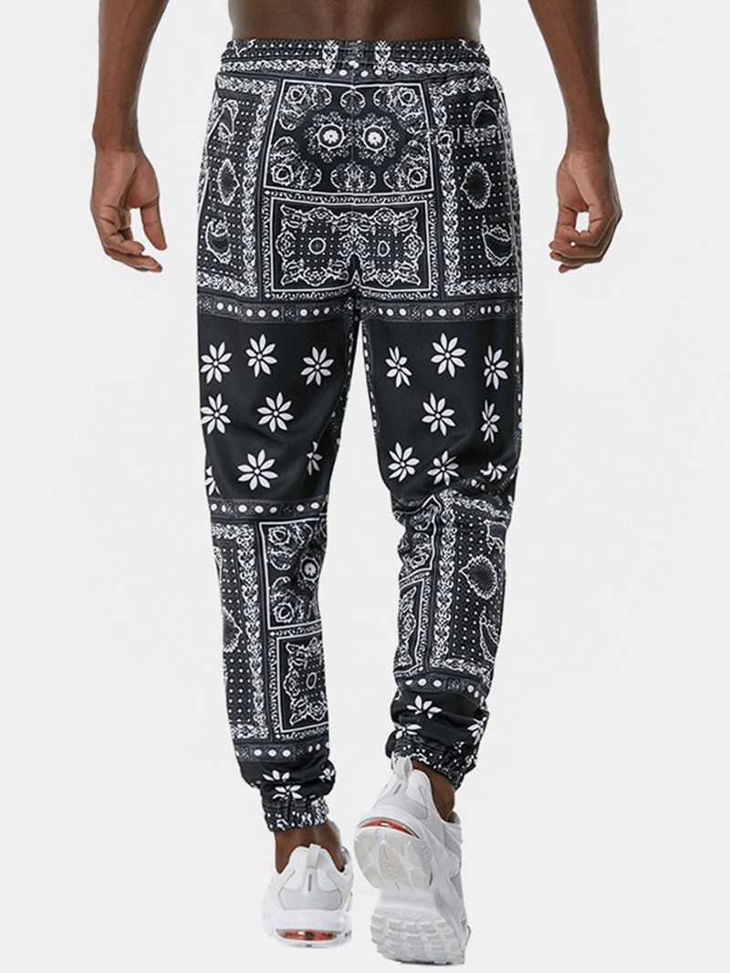 Mens Paisley Print Ethnic Style Drawstring Jogger Pants with Pocket - MRSLM