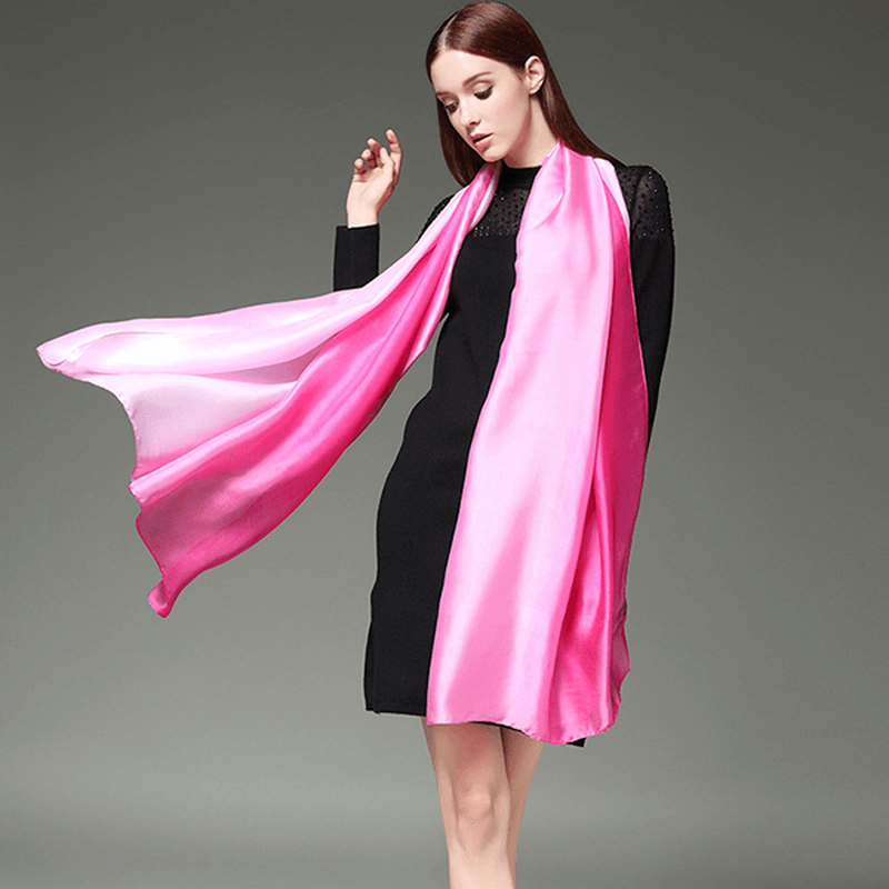 Women Satin Silk Gradient Colors Scarf Soft Long Beach Sunshade Towel Shawl - MRSLM