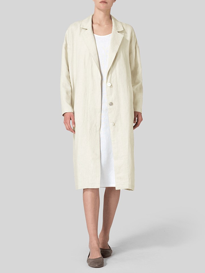 Women 100% Cotton Raglan Back Fork Solid Lapel Trench Cardigan - MRSLM