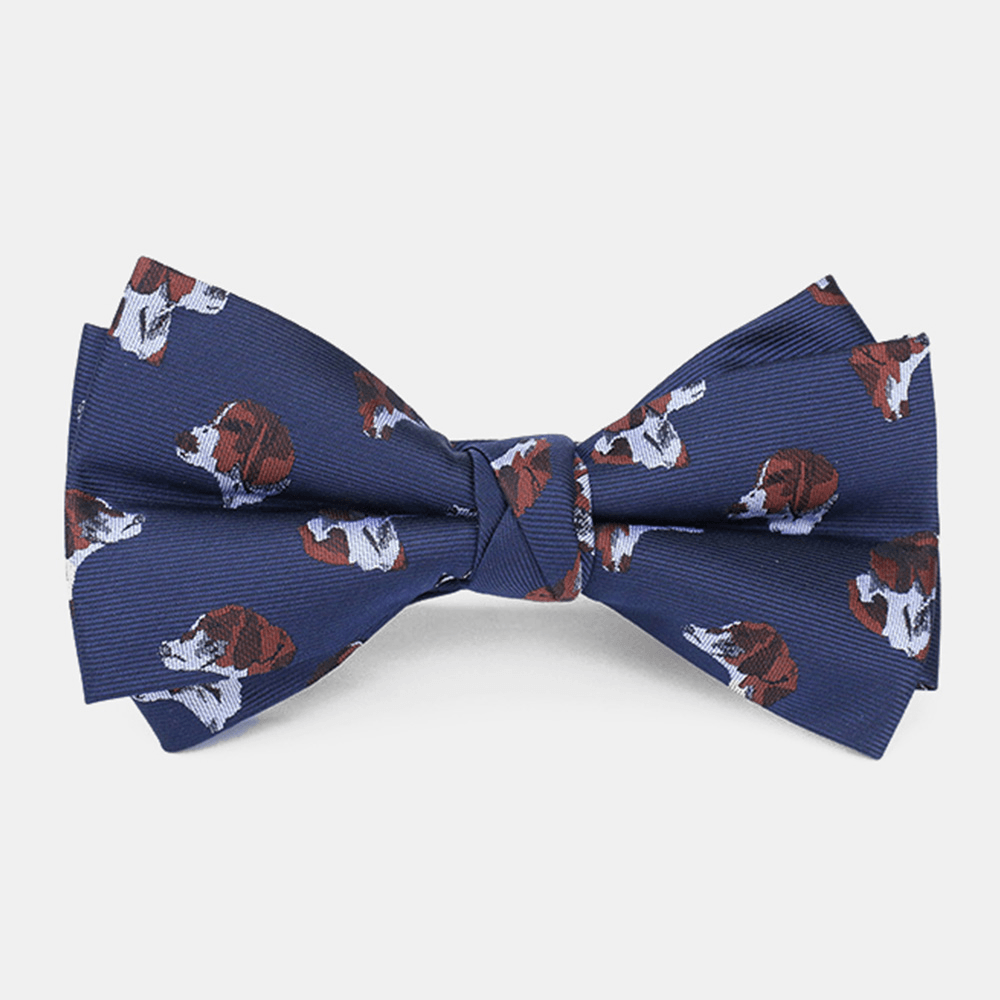 Men Dacron Cartoon Geometric Pattern Jacquard Double Layer Bowknot Formal Suit Bow Tie - MRSLM