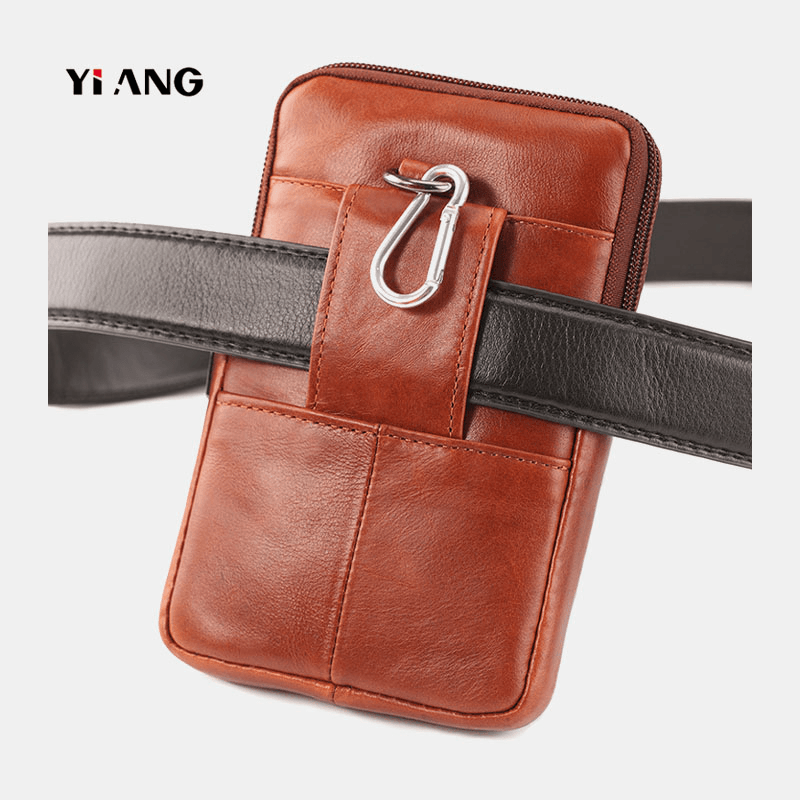 Men Genuine Leather Vintage Waist Bag Belt Bag Phone Bag - MRSLM