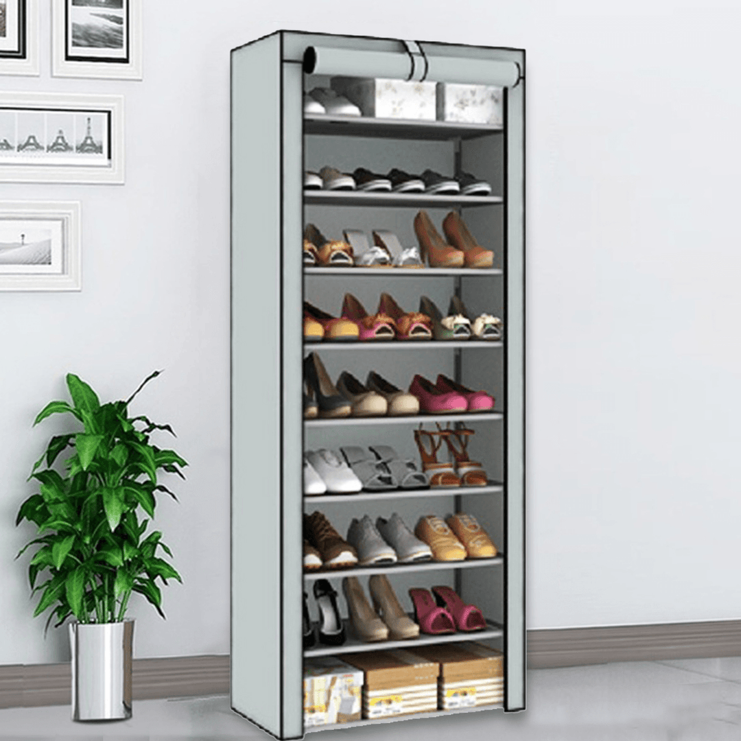 10 Tiers 9 Lattices Shoe Rack Shelf Storage Closet Organizer Cabinet with Dust Cover - MRSLM