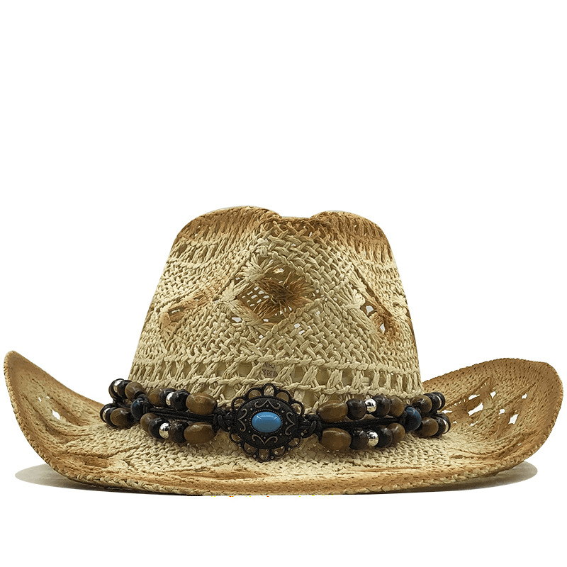 Women'S Outdoor Seaside Beach Hat Cowboy Straw Hat - MRSLM