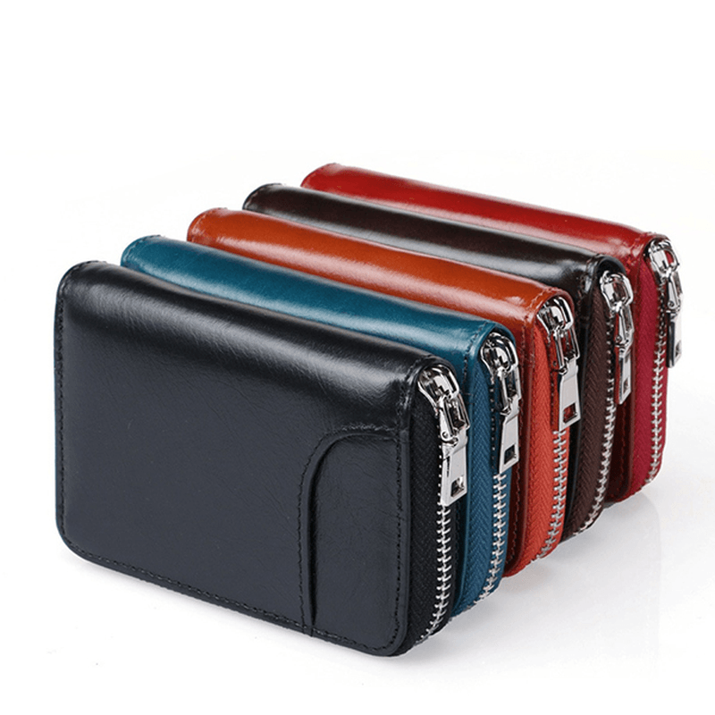 RFID Men and Women Genuine Leather 12 Card Slot Wallet Short Coin Purse - MRSLM