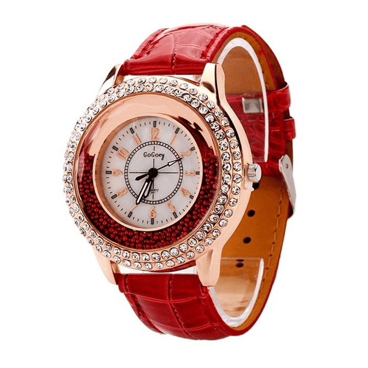 Fashion Ladies Dress Colorful Leather Band Crystal Women Quartz Watch - MRSLM