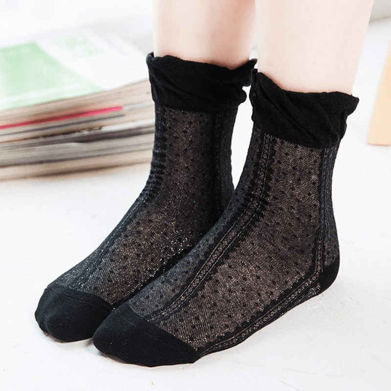 Women Cotton Ultra Thin Silk Elastic Mesh Socks Summer Solid Color Breathable Ankle Socks - MRSLM