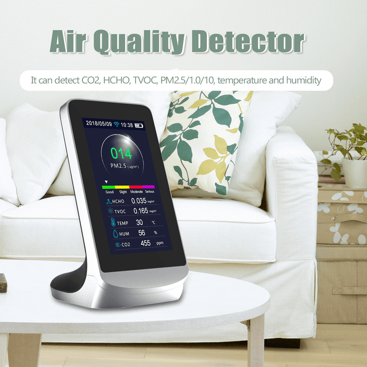 Dm72B-Wifi Air Quality Detector WIFI Infrared Carbon Dioxide CO2 Dust PM2.5 PM1.0 PM10 HCHO TVOC Detectors Instrument Compatible with Tuya - MRSLM