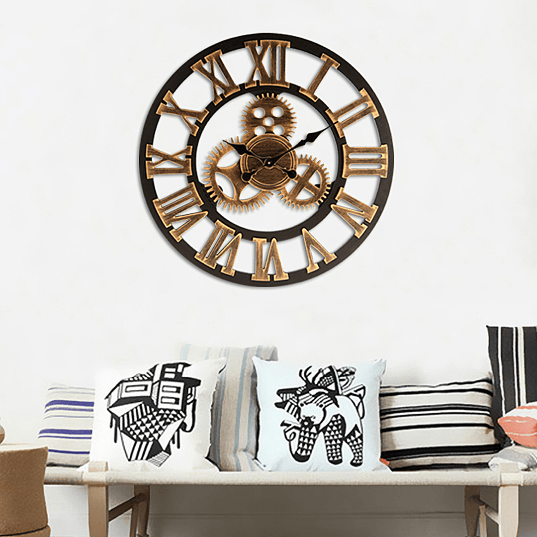 60Cm 3D Retro Industrial Large Gear Wall Clock Rustic Wooden Luxury Art Vintage - MRSLM